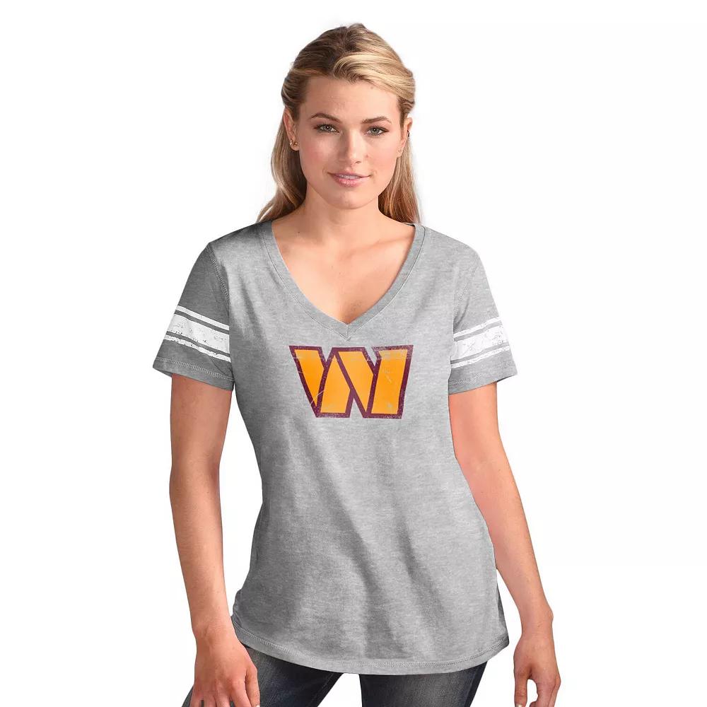Women's G-III 4Her by Carl Banks Heather Gray Washington Commanders First Pick Distressed V-Neck T-Shirt,  Product Image