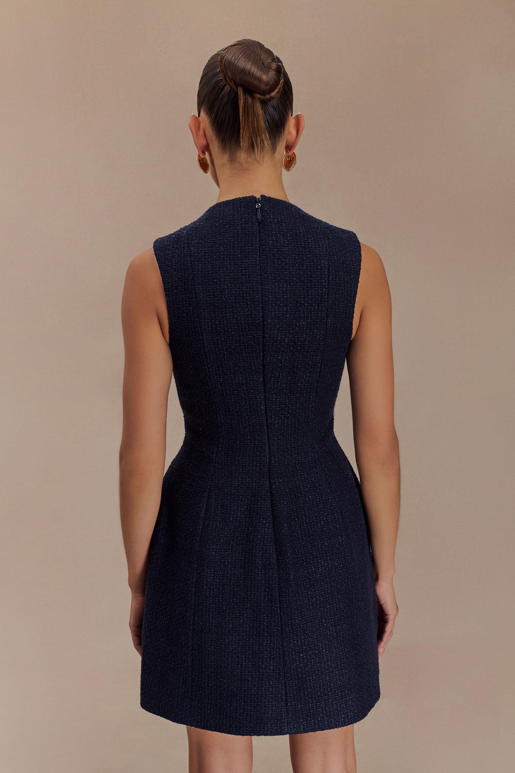 Danna Boucle Mini Dress With Pleats - Midnight Blue Product Image