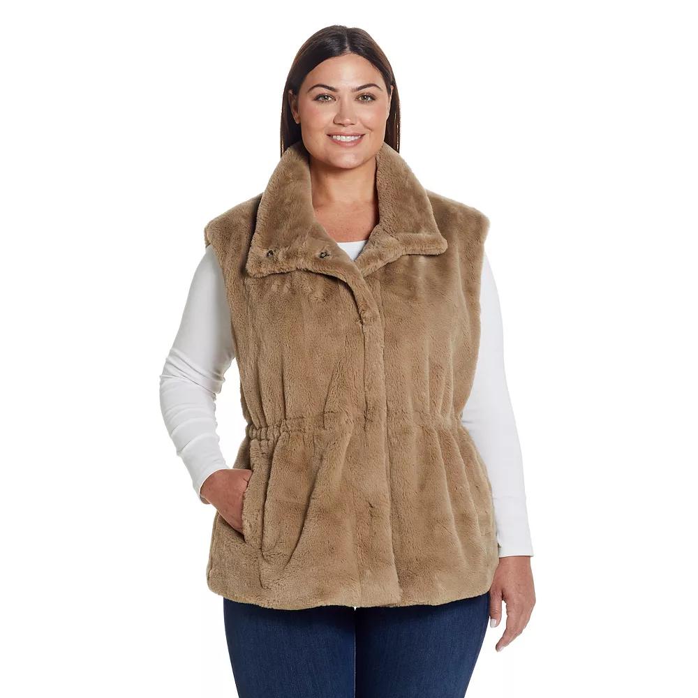 Plus Size Weathercast Cinched Faux Fur Vest, Women's, Size: 2XL, Light Beige Product Image