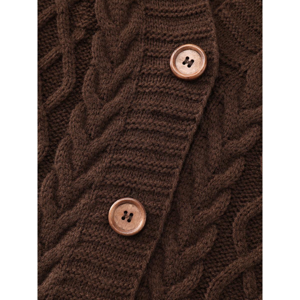 Plus Size Cableknit Textured Button Pocket Knit Cardigan Browncoffeecolor Women Leisure Loose Long Sleeve Casual Cardigans BloomChic 18-20/2X Product Image