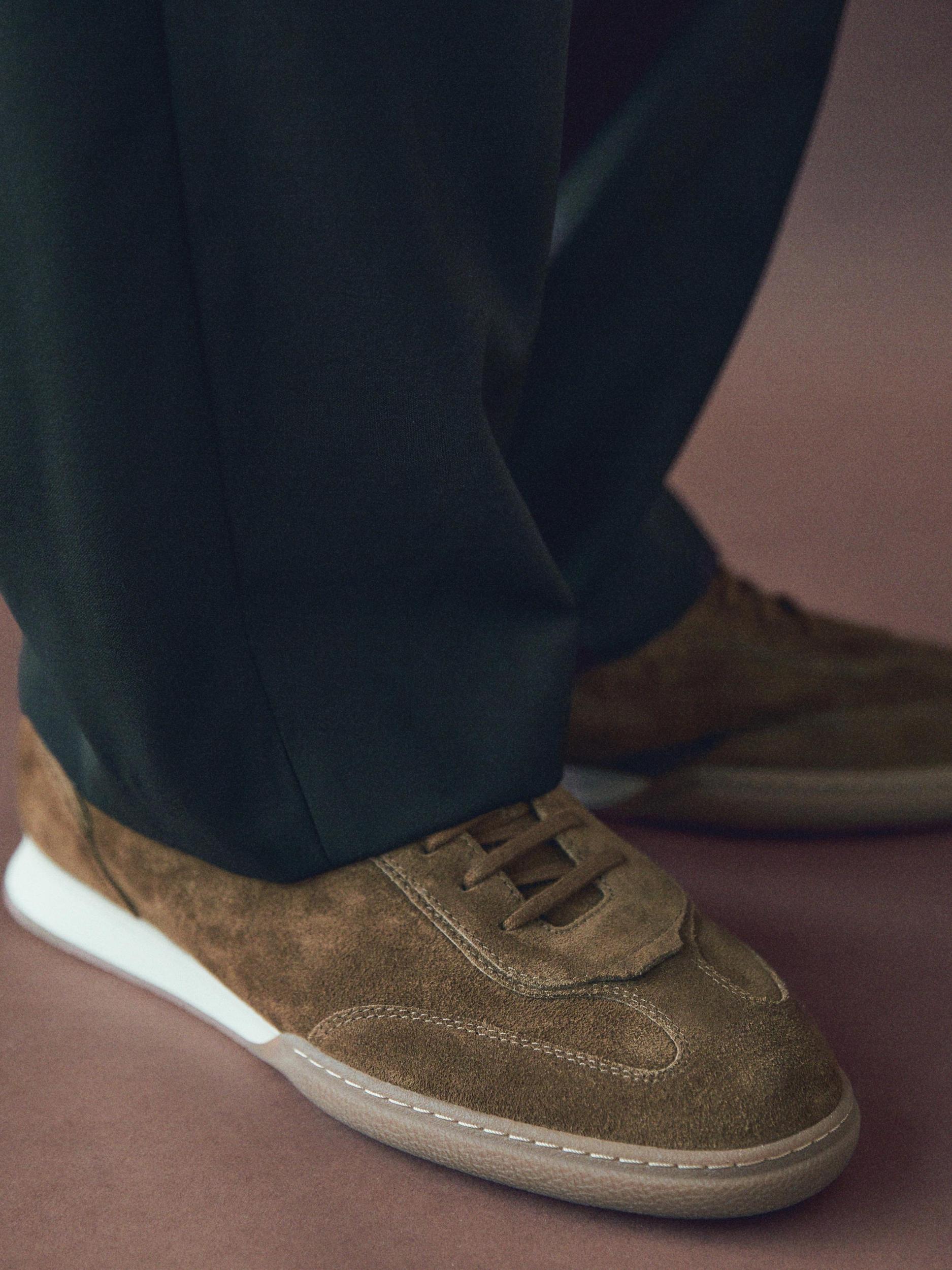 Split leather trainers with contrast soles Product Image