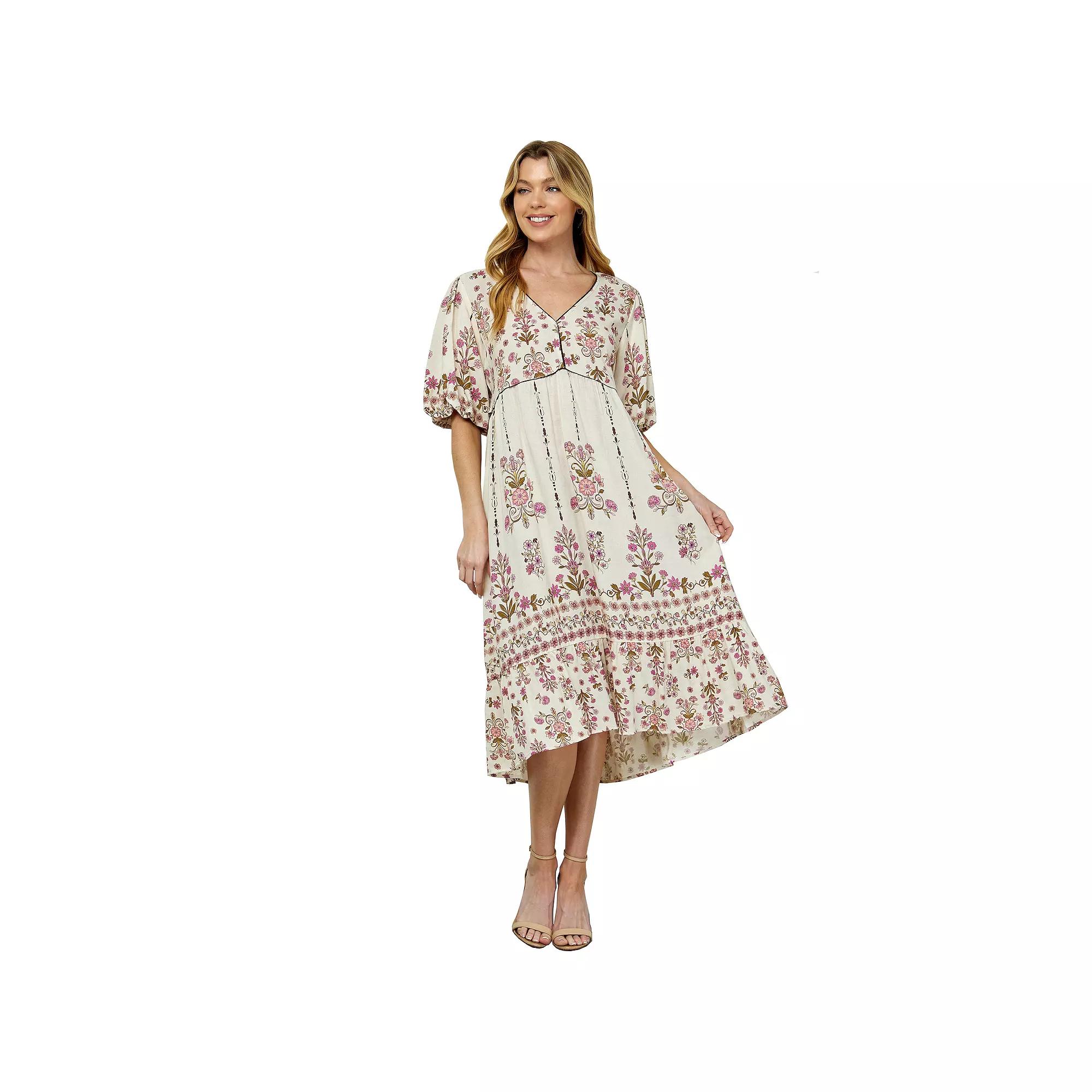 Women's Figueroa & Flower V-Neck Printed Peasant Dress,  Product Image