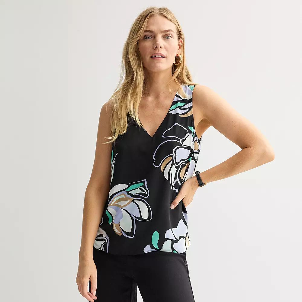 Women's Nine West V-Neck Tank Top, Size: Small, Black Olivia Floral Product Image