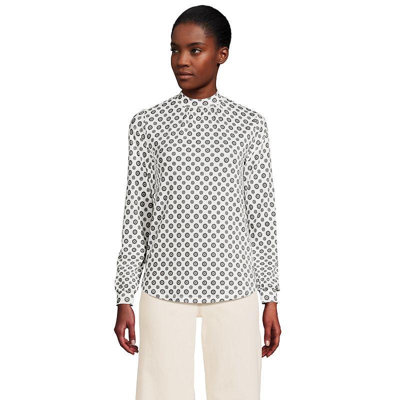 Women's Lands' End Gathered Mockneck Top, Size: Large, Ivory Encircle Geo Product Image
