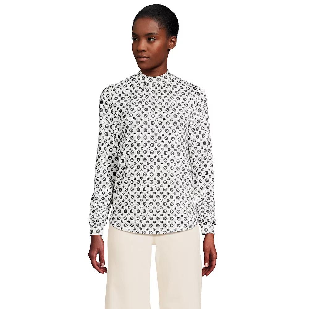 Women's Lands' End Gathered Mockneck Top, Size: Large, Ivory Encircle Geo Product Image