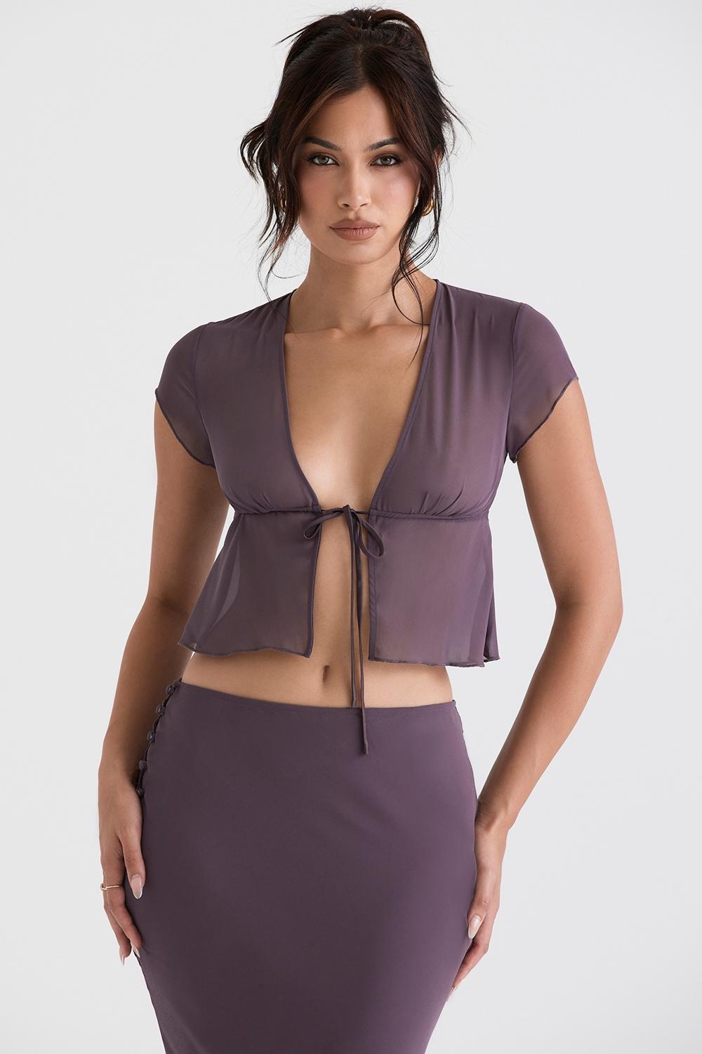 Maia  dark mauve tie front top Product Image