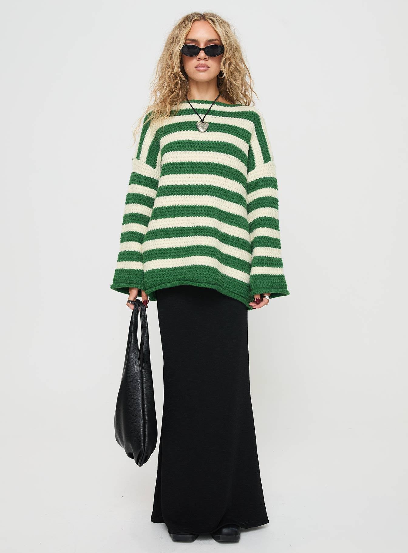 Brando Knit Sweater Green / Cream Stripe Product Image