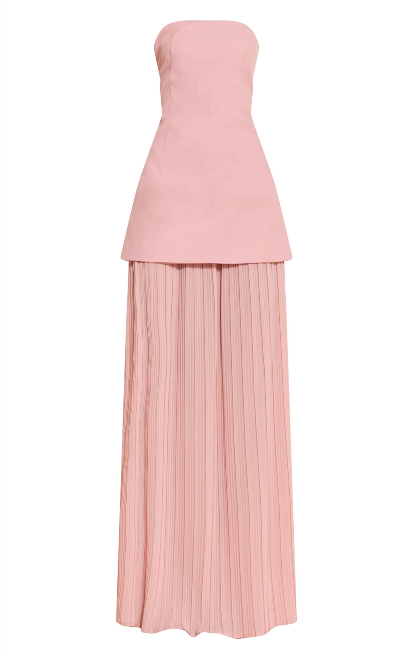 Blush Chiffon Pleated Skirt Panel Bandeau Maxi Dress Product Image