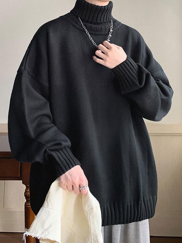 Men's Solid Color Turtleneck Oversized Sweater Product Image