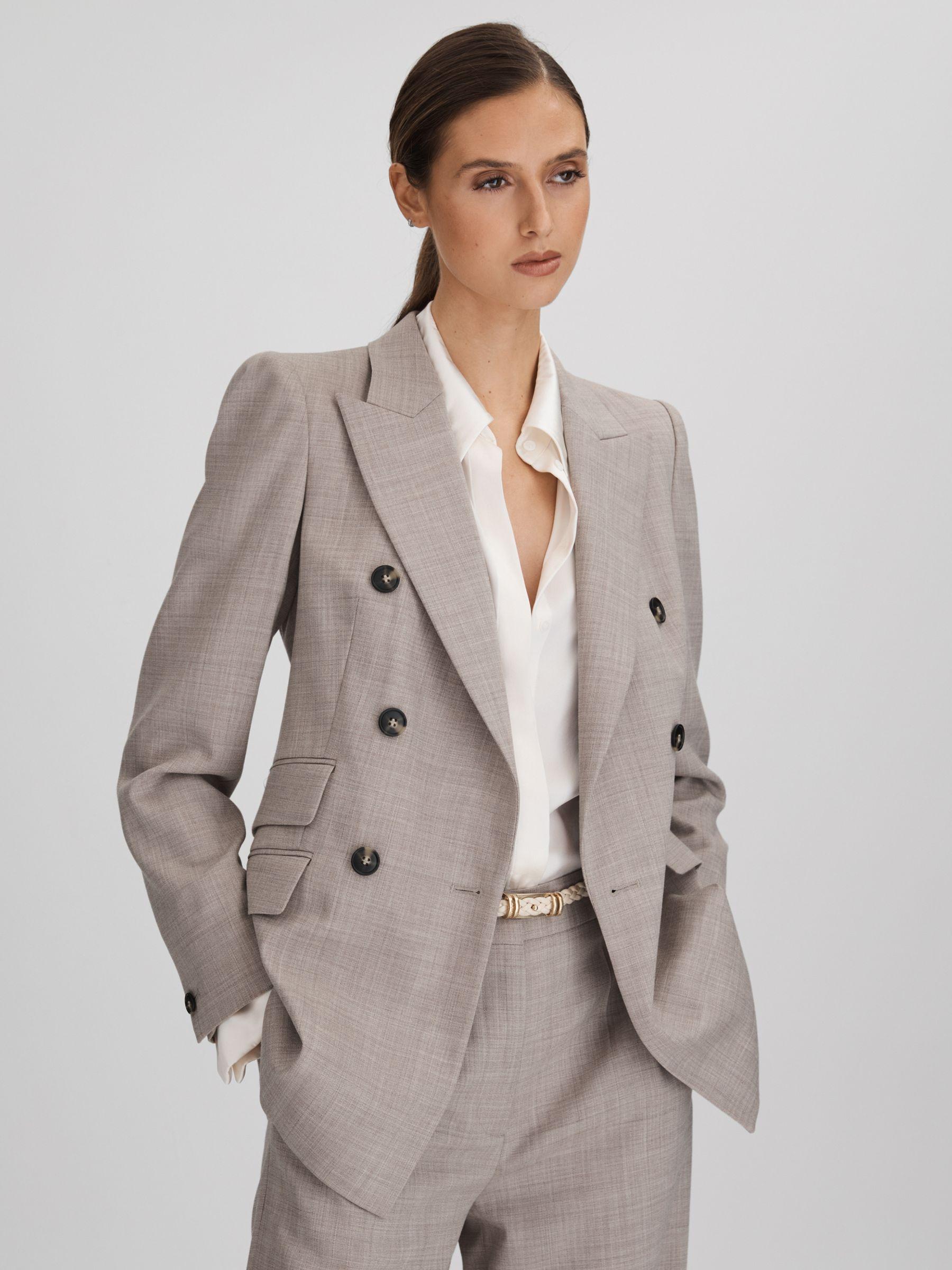 Tailored Wool Blend Double Breasted Suit Blazer in Oatmeal Product Image