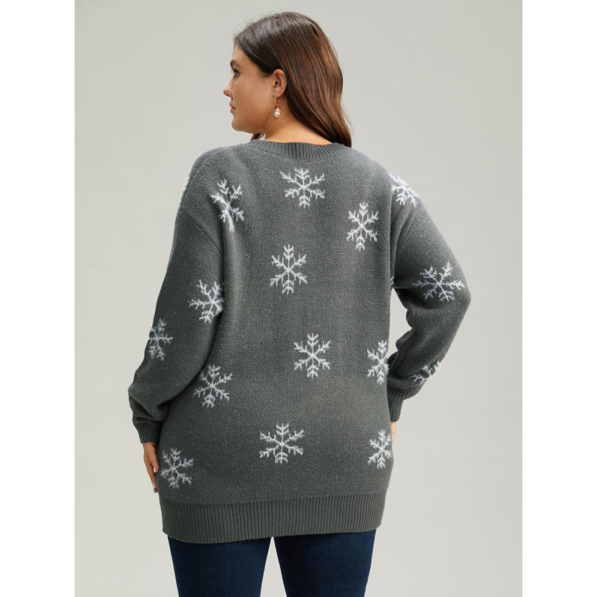 Plus Size Sequin Christmas Graphic Drop Shoulder Pullover DimGray Women Casual Loose Long Sleeve Round Neck Festival-Christmas Pullovers BloomChic 28/5X Product Image