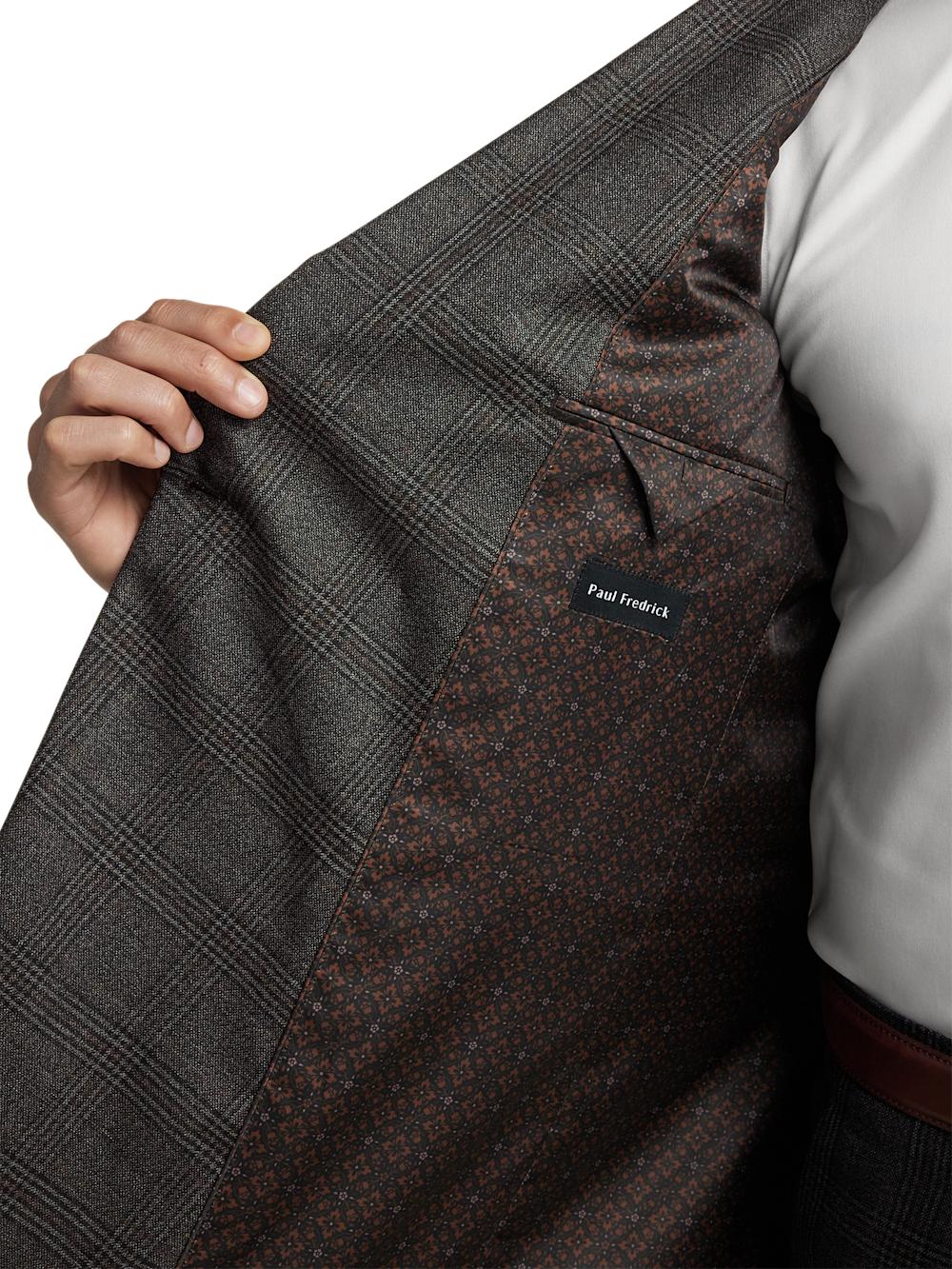 Wool Plaid Double Breasted Peak Lapel Suit - Charcoal Product Image