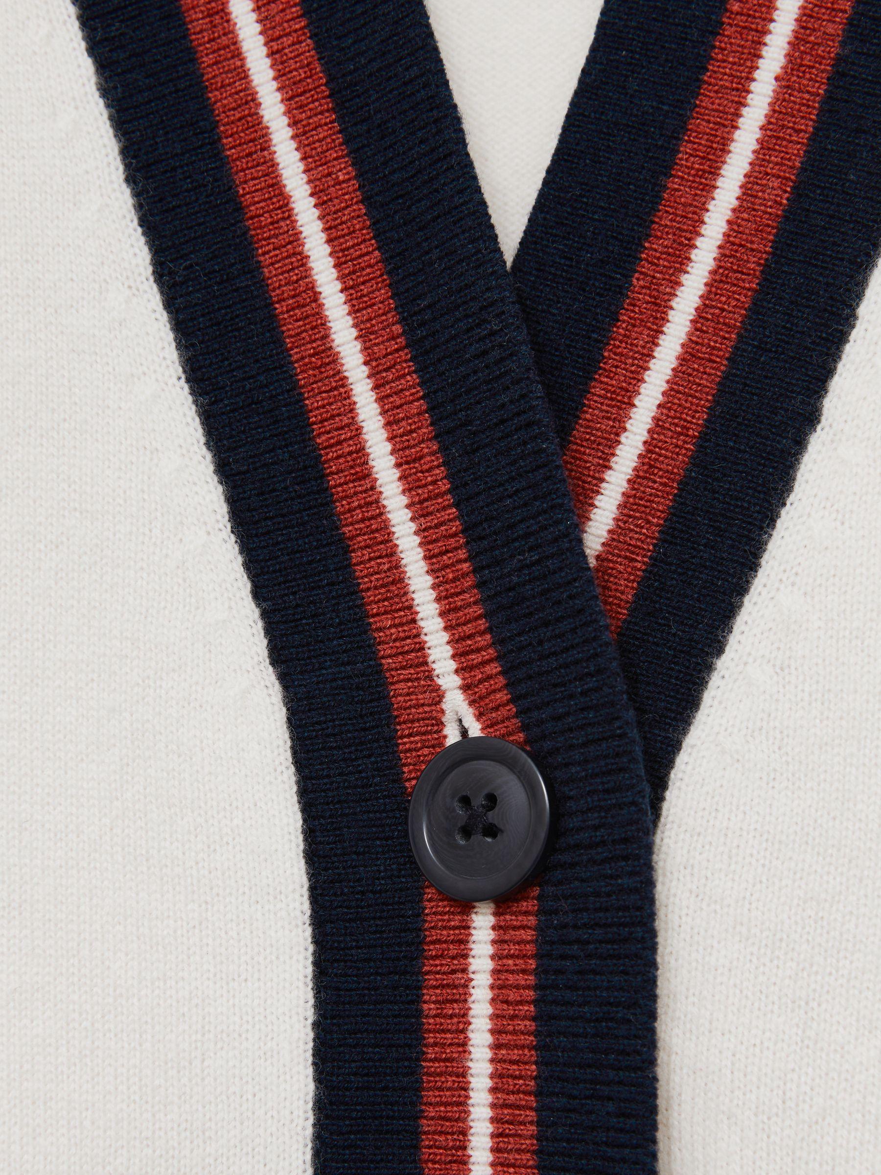 Wool-Cashmere Stripe-Trim Cardigan in White Product Image