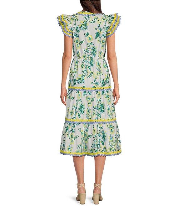 SAIL to SABLE x Style Charade Floral Print V-Neck Flutter Sleeve Midi Dress Product Image