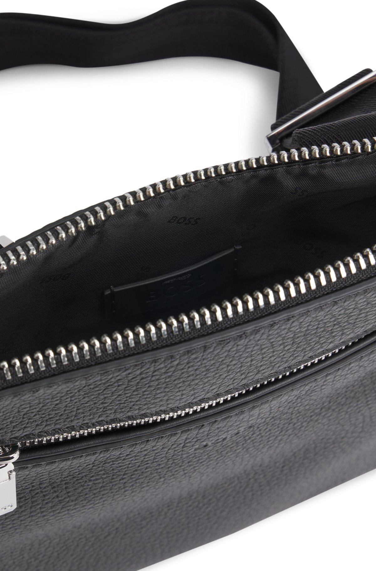 BOSS - Envelope bag in grained Italian leather with embossed logo - Black Product Image