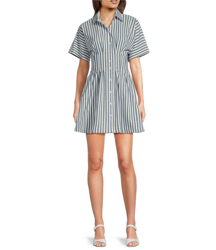 Alex Marie Sophia Stripe Button Down Collared Short Sleeve Dress Product Image