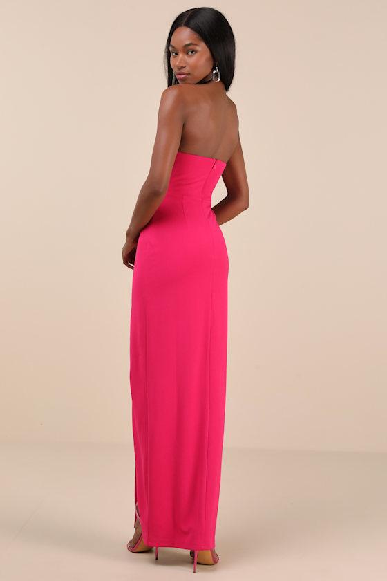 Parveen Hot Pink Strapless Column Maxi Dress Product Image