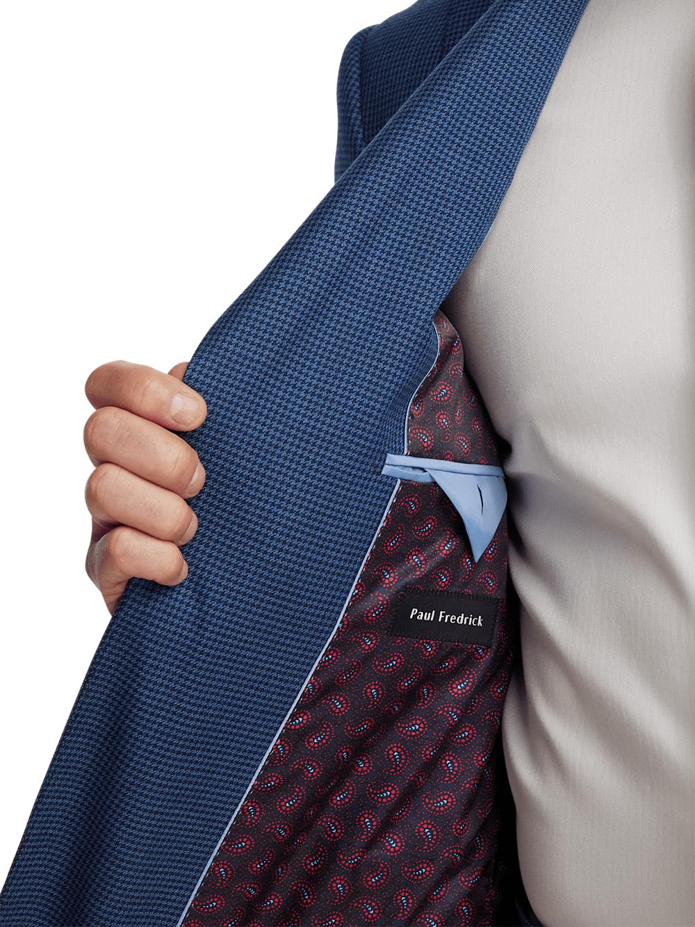 Wool Houndstooth Single Breasted Peak Lapel Suit Jacket - Blue Product Image