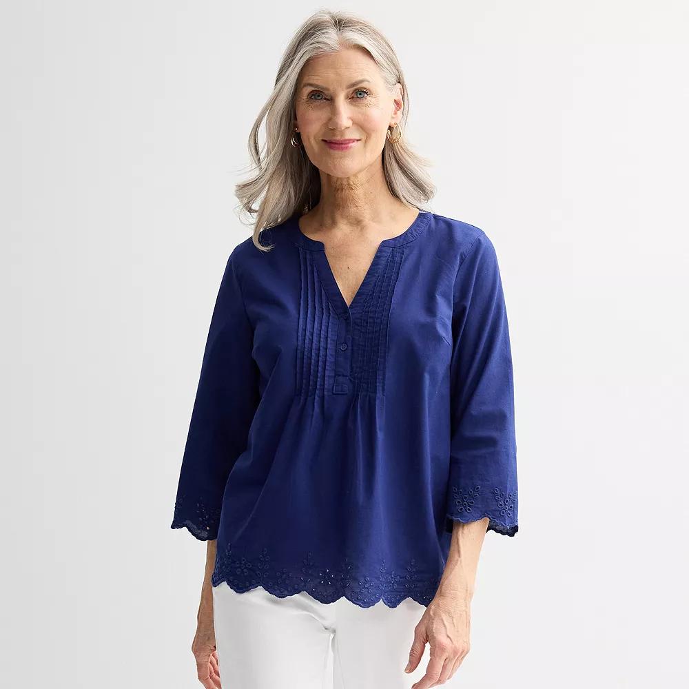 Women's Croft & Barrow® Eyelet Pleat Top, Size: Small, Felix Blue Product Image