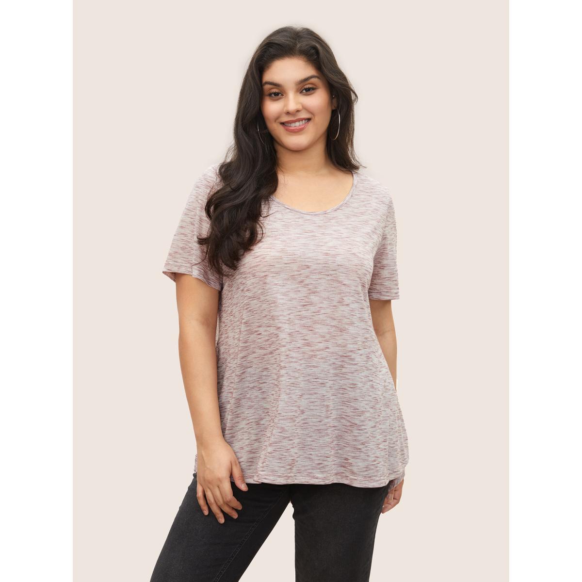 Plus Size Heather Curved High Low Hem Crew Neck T-shirt DustyPink Women Casual Non Round Neck Everyday T-shirts BloomChic 18-20/2X Product Image