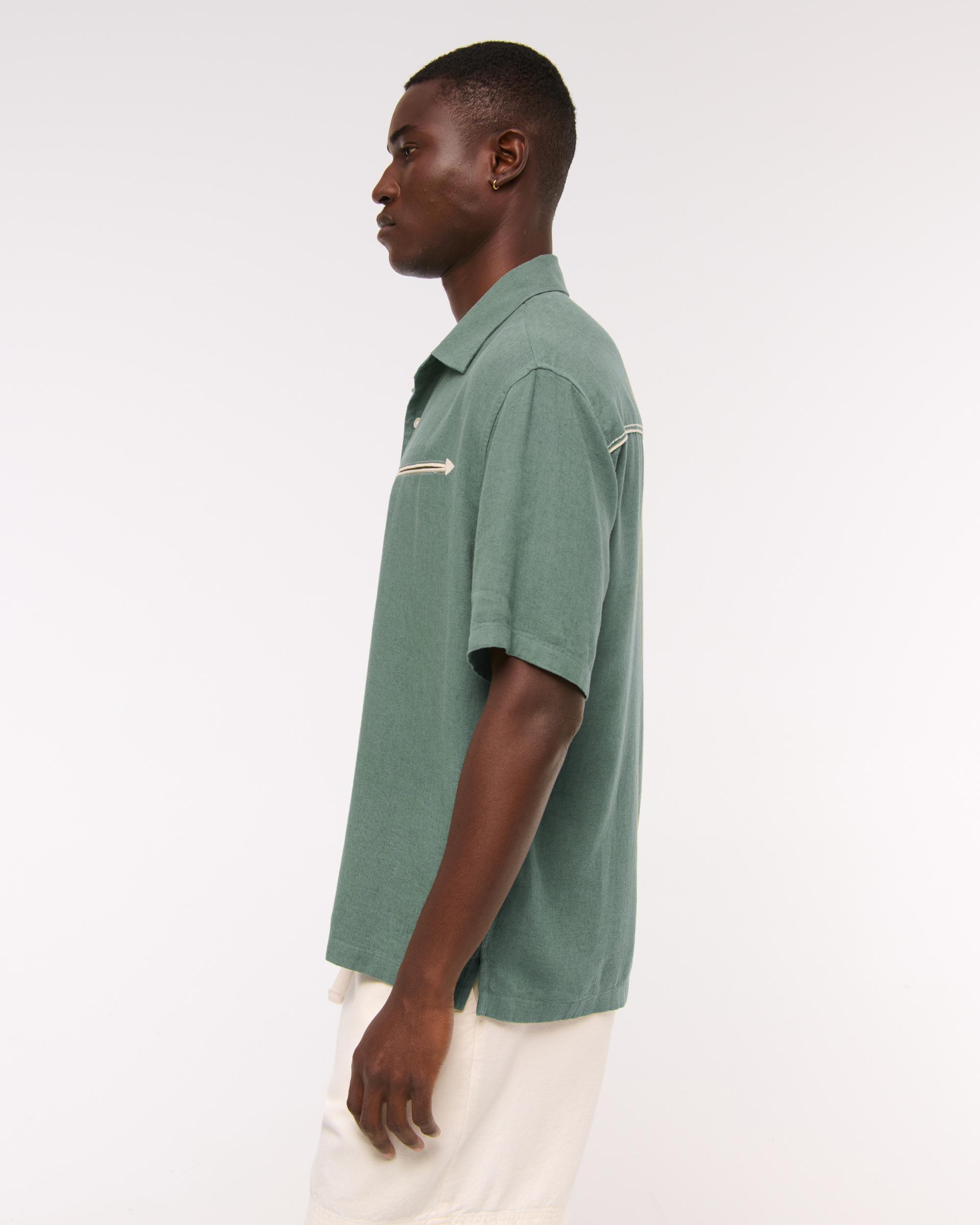 Short-Sleeve Summer Linen-Blend Button-Up Shirt Product Image