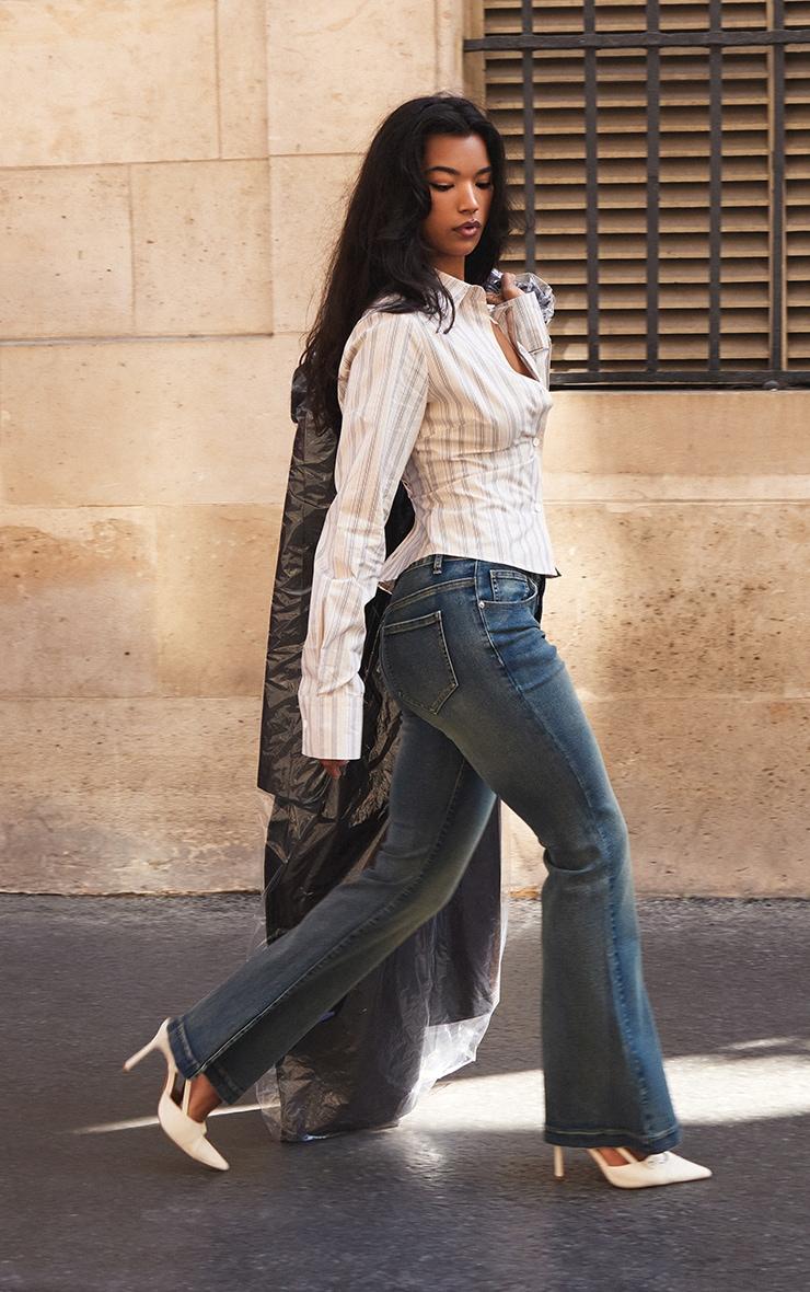 Beige Striped Fitted Shirt Product Image