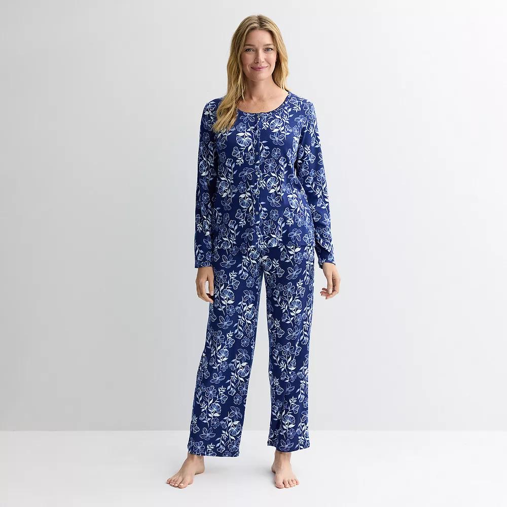 Women's Croft & Barrow® 2-pc. Pointelle Short Sleeve Pajama Top & Pajama Pants Set,  Product Image