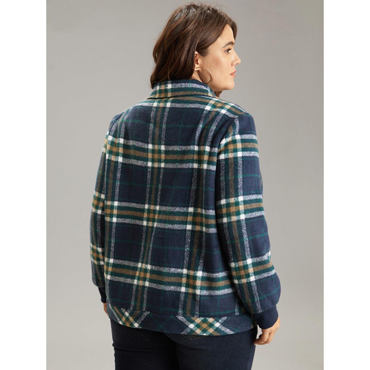 Plus Size Plaid Button Detail Pocket Zipper Jacket Women Multicolor Zipper Pocket Dailywear Jackets BloomChic 12/L Product Image