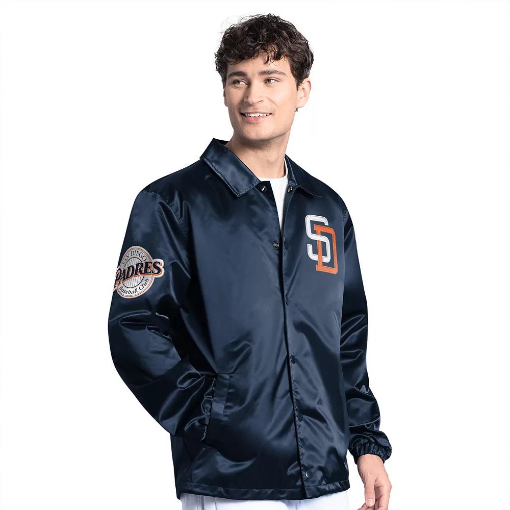 Men's Starter Navy San Diego Padres Cooperstown Collection Point Man Full-Snap Coaches Jacket,  Product Image