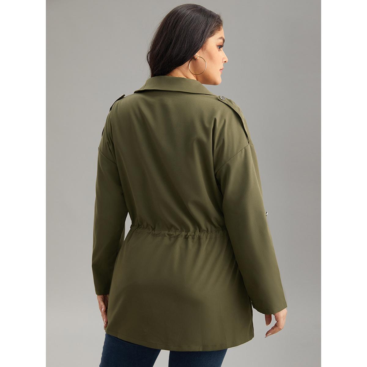 Plus Size Solid Zipper Drawstring Tab Sleeve Trench Coat Women ArmyGreen Casual Plain Ladies Dailywear Winter Coats BloomChic 22-24/3X Product Image