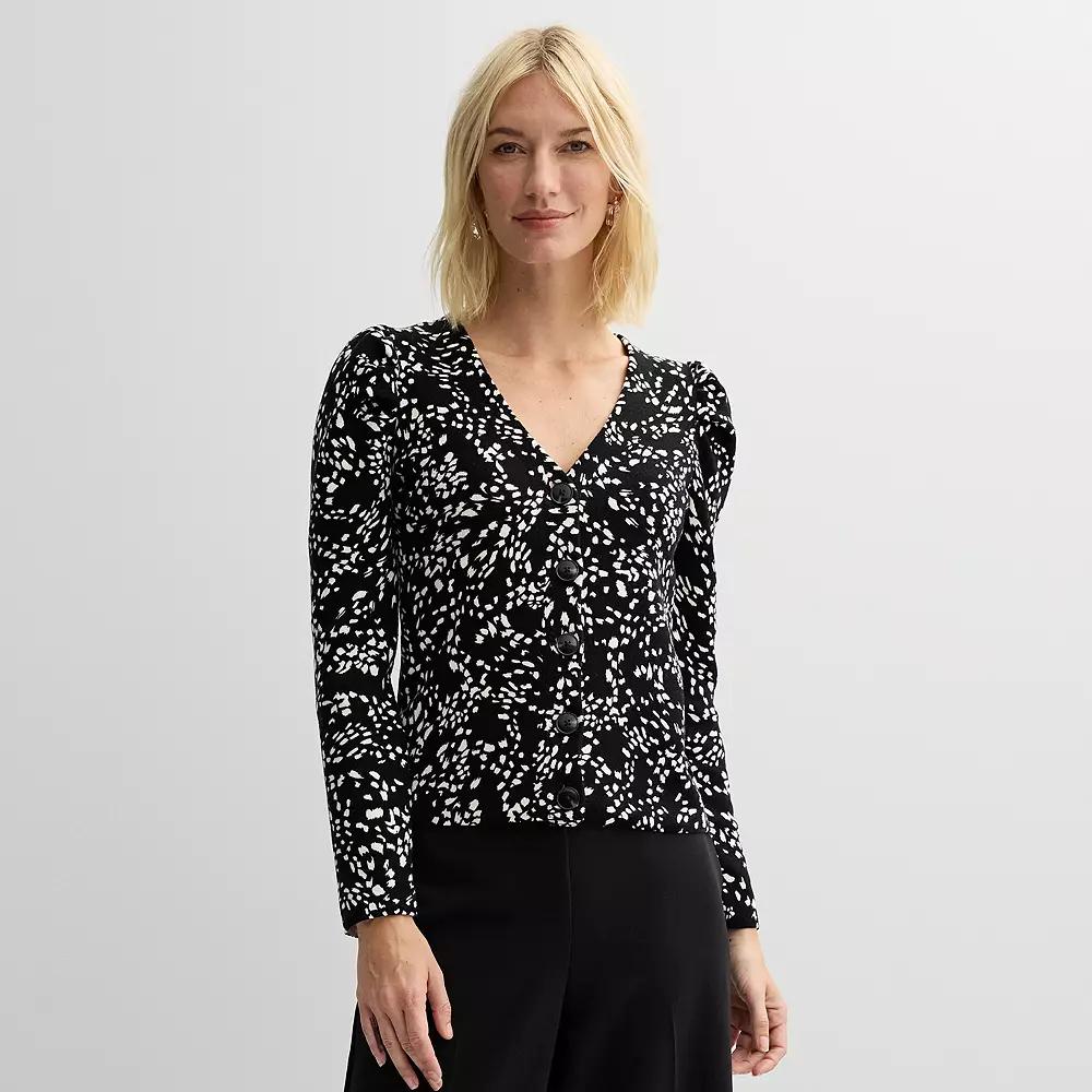 Women's Nine West Knitted Cardigan, Size: XS, Black Abstract Animal Product Image
