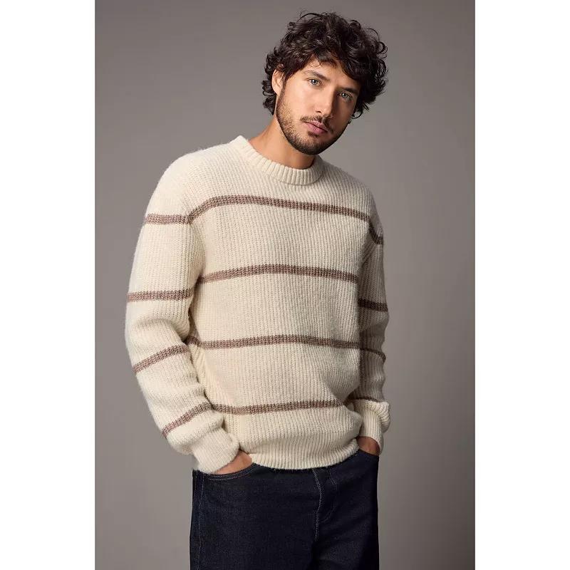 Men's NEXT Ecru White Regular Fit Horizontal Stripe Crew Sweater, Size: Medium Product Image