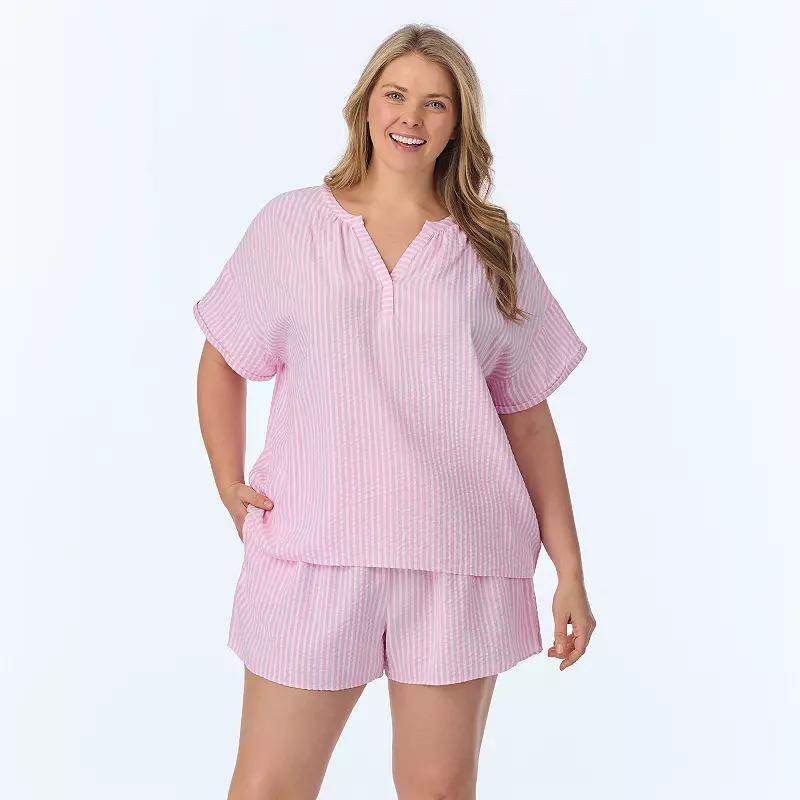Plus Size Draper James 2-Piece Seersucker Short Sleeve Pajama Top & Pajama Shorts Set, Women's, Size: 3XL, Pink Stripe Product Image
