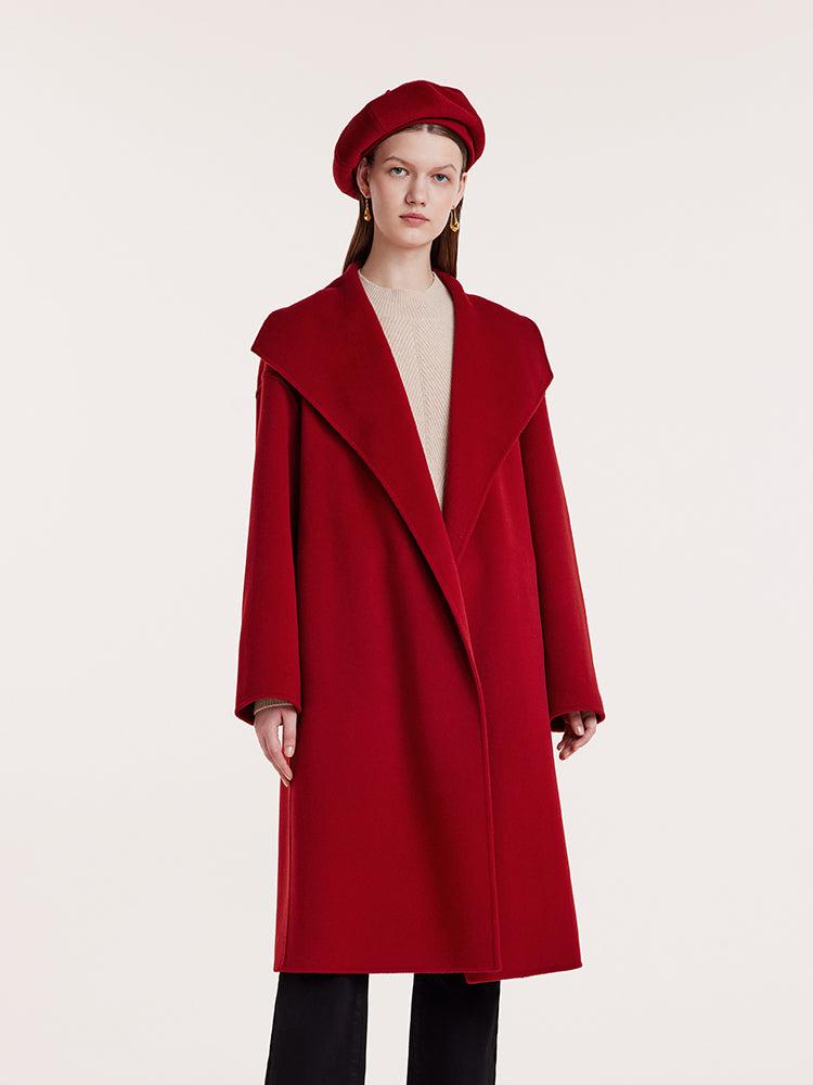 Red Mulberry Silk Wool Lapel Coat Product Image