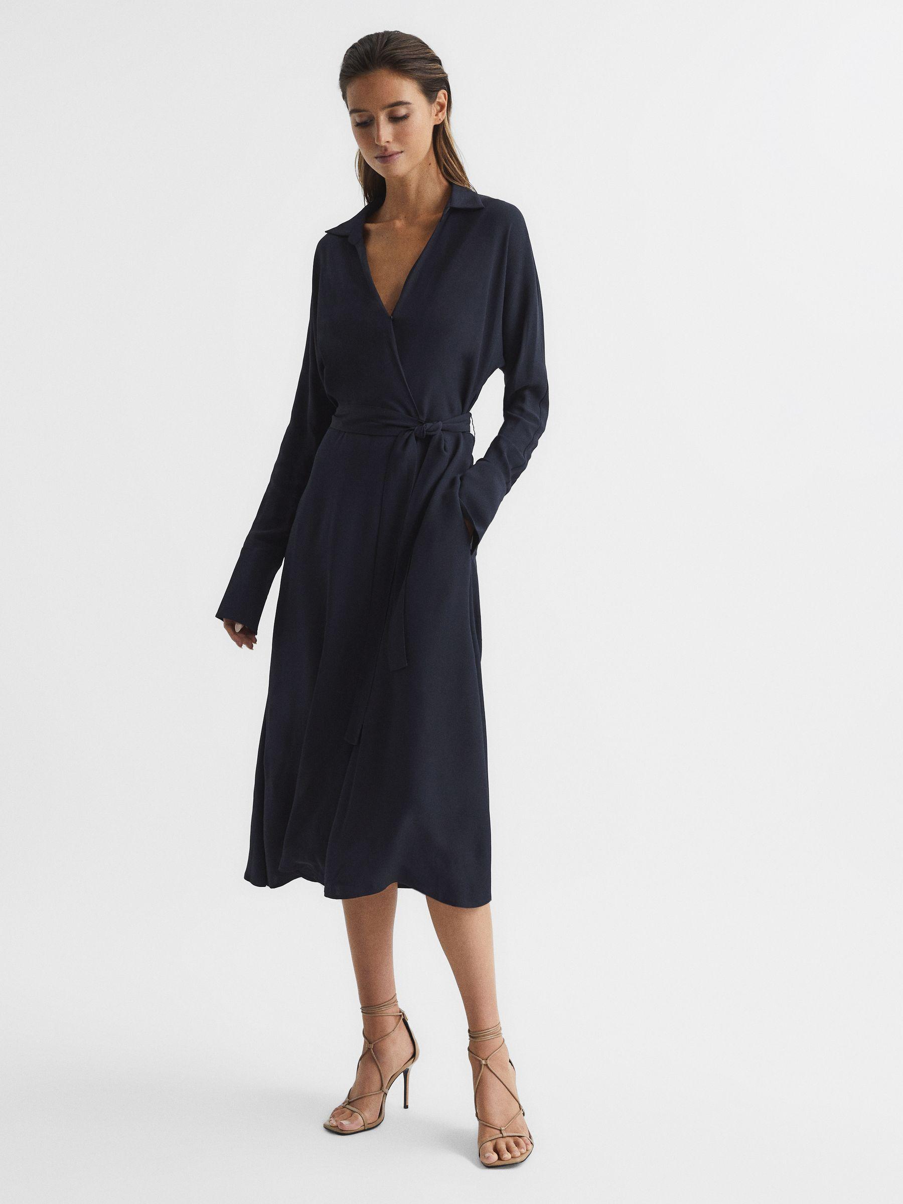 Wrap Shirt Midi Dress in Navy Product Image