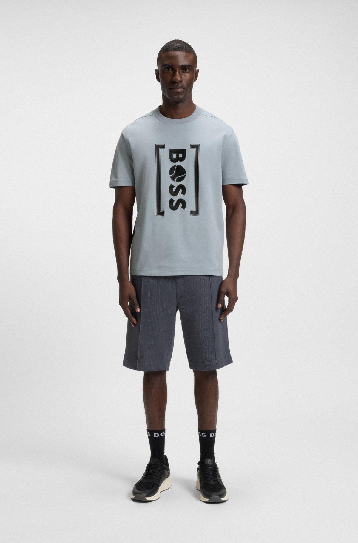 BOSS - Relaxed-fit T-shirt with tennis-inspired mesh-print logo - Dark Grey Product Image