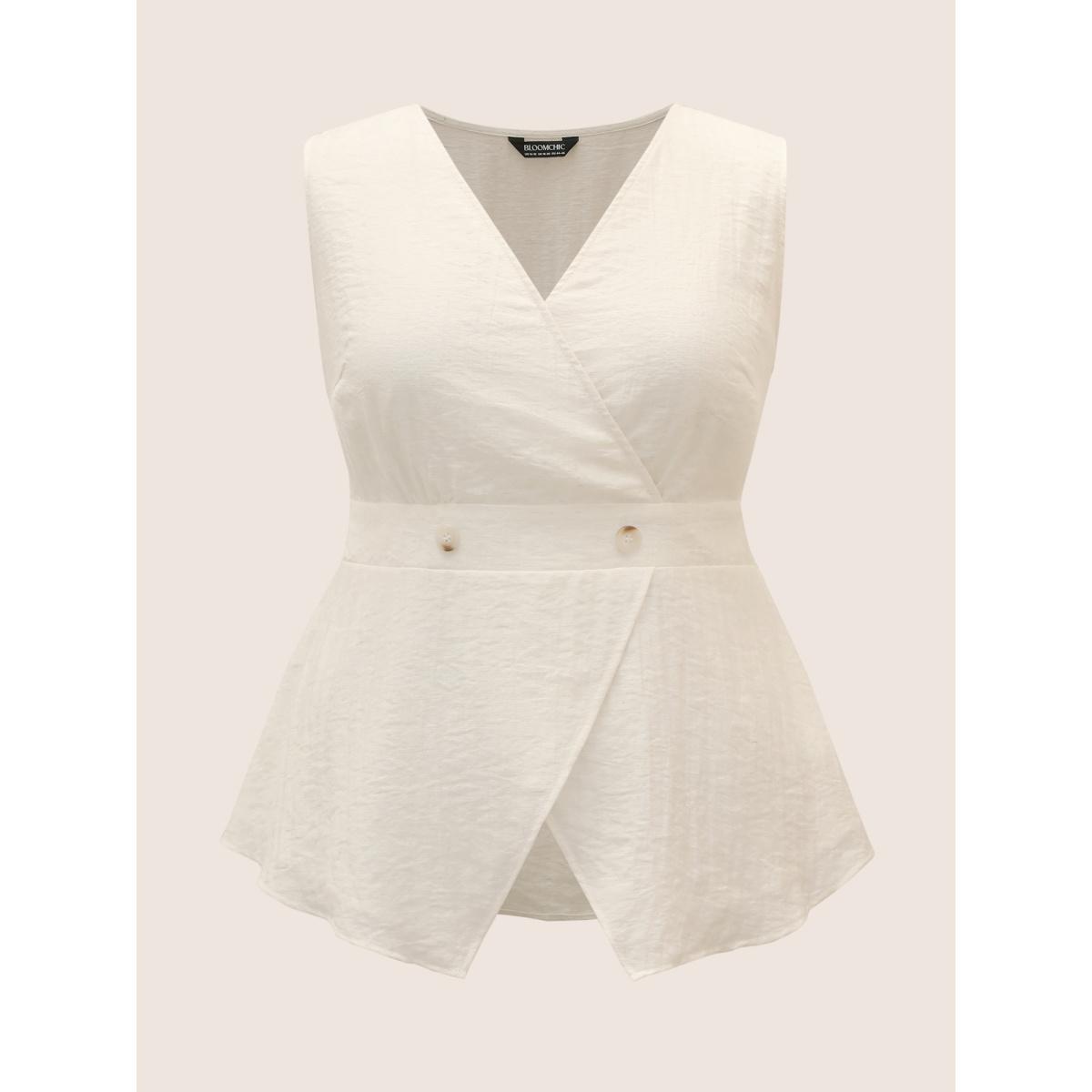 Plus Size Solid Button Detail Shirred Wrap Tank Top Women Originalwhite Workwear Essentials Button V-neck Office Tank Tops Camis BloomChic 18-20/2X Product Image
