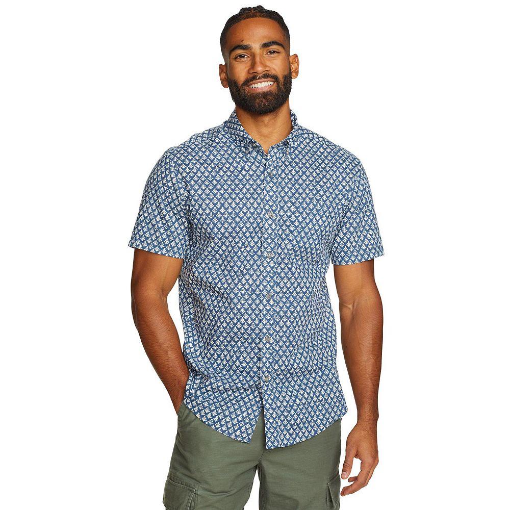 Men's Eddie Bauer Baja Print Short Sleeve Button-Down Shirt, Size: Small, Tile Blue Product Image