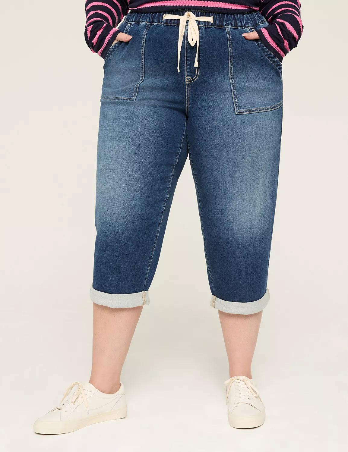 Pull-On High-Rise Boyfriend Knit Denim Capri Product Image