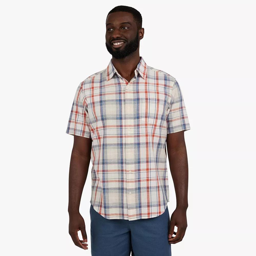 Men's Chaps Short Sleeve Linen Blend Striped Button Down Shirt, Size: XL, Biscuit Product Image