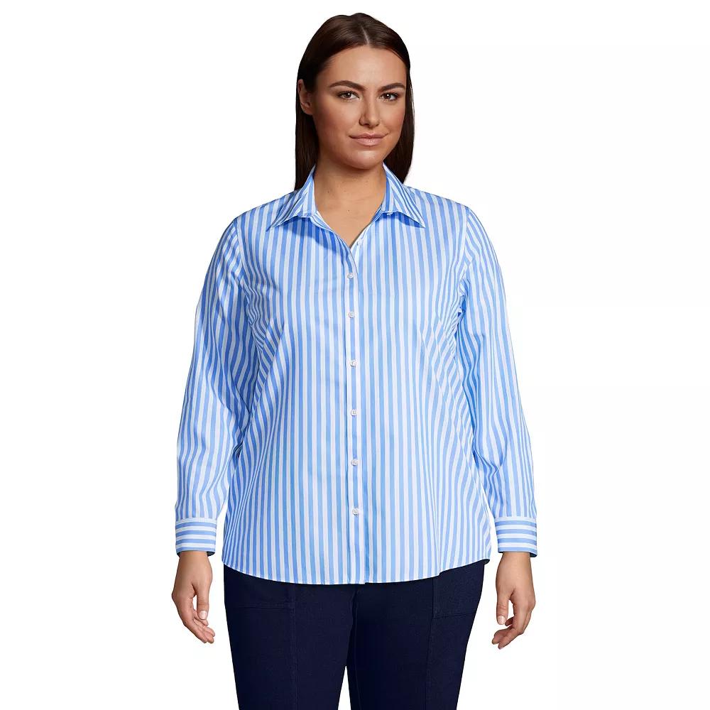 Plus Size Lands' End Wrinkle-Free No Iron Button-Front Shirt, Women's, Size: 16 W, Black Dual Stripe Product Image