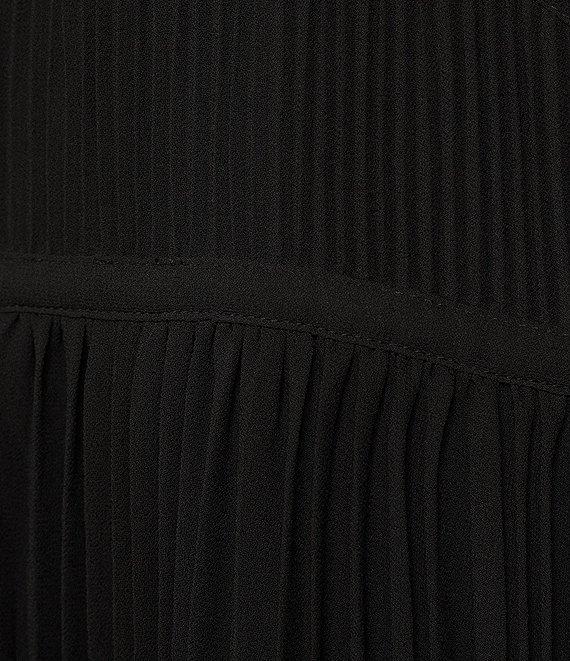 MICHAEL Michael Kors Solid Eco Poly Keyhole V-Neck Elastic Sleeve Cuff Fit & Flare Dress Product Image