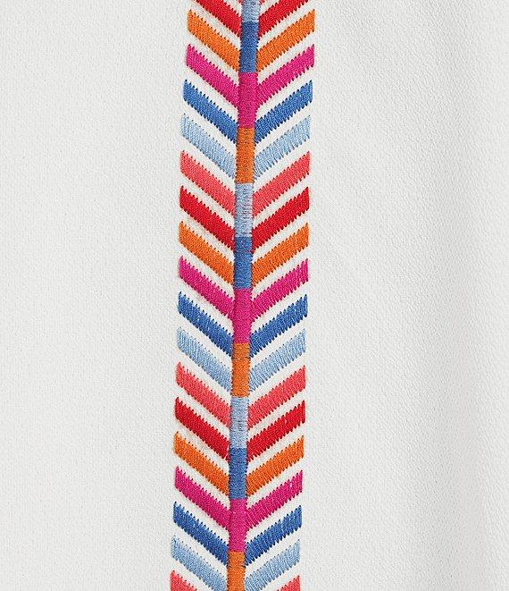 Calessa Embroidered Ruffle Split V-Neck Elbow Sleeve Tunic Product Image