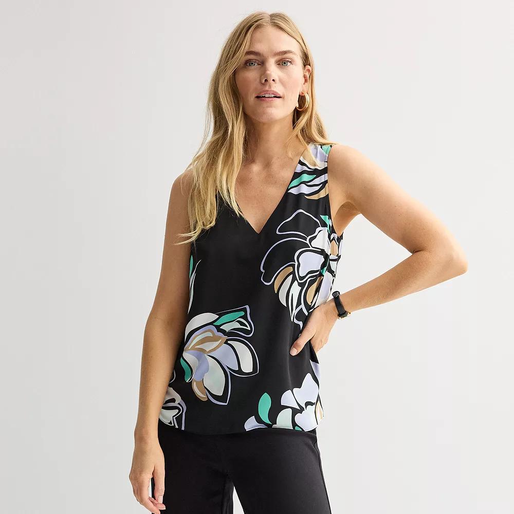 Women's Nine West V-Neck Tank Top, Size: Small, Black Olivia Floral Product Image