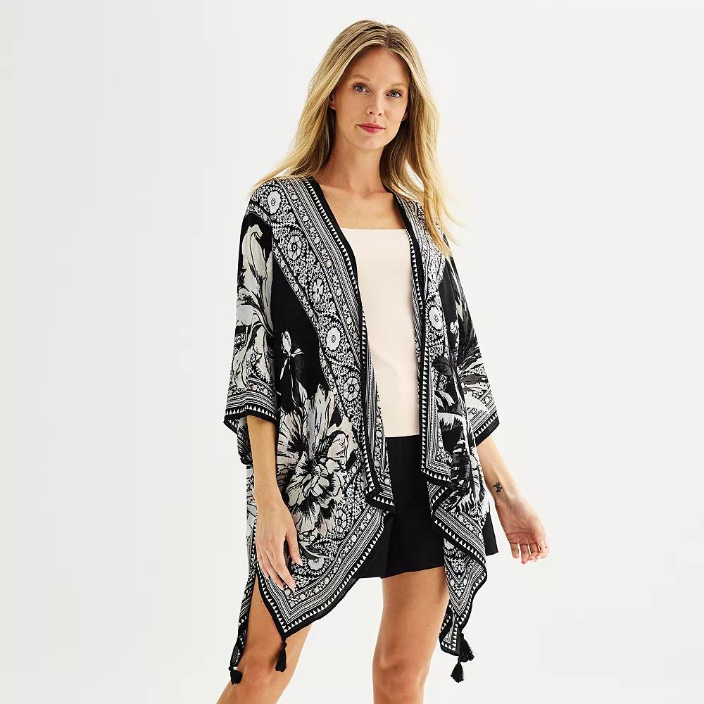 Women's Nine West Sketch Blooms Ruana, Black Neutral Product Image