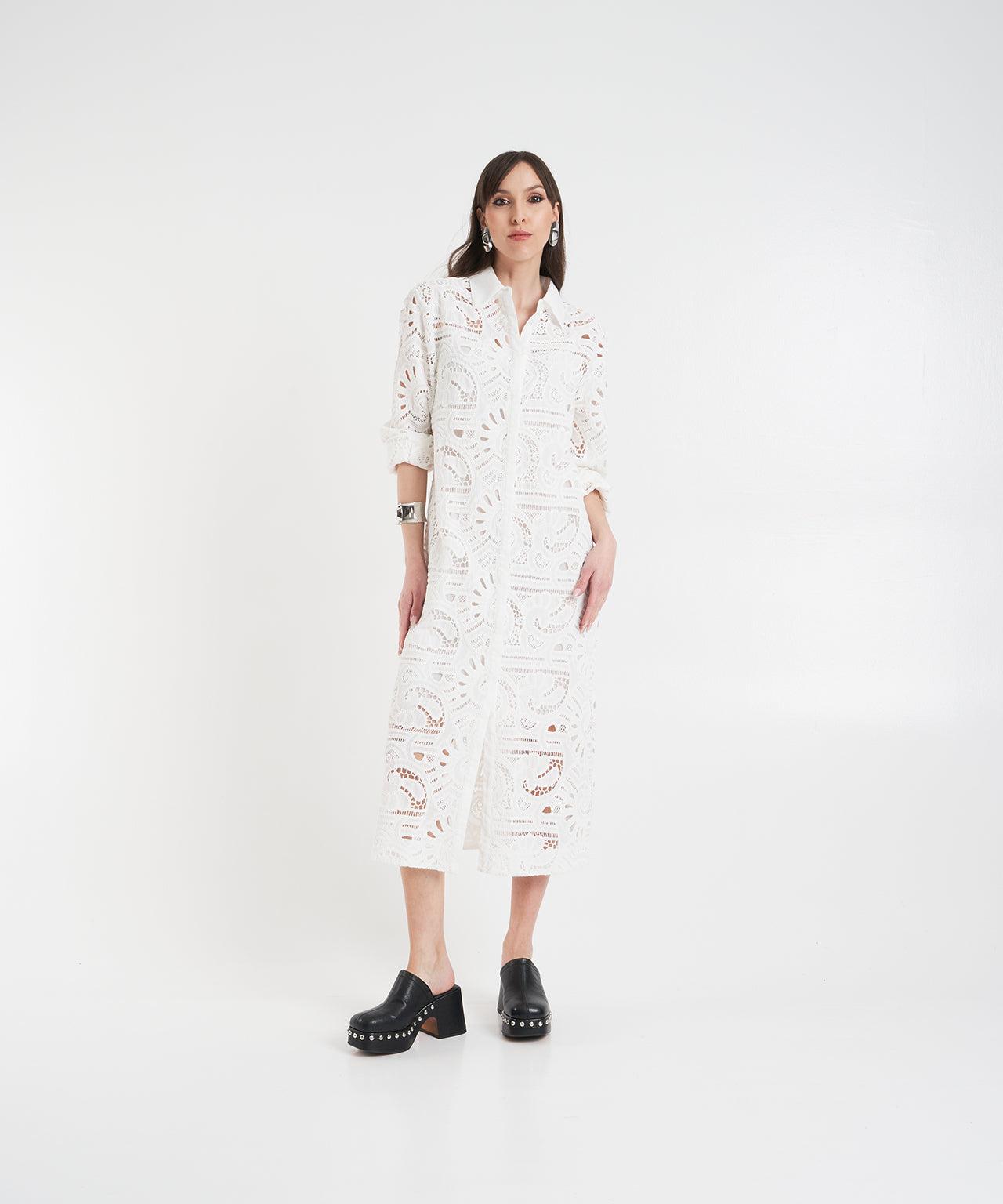 Shirt dress with perforated embroidery Product Image