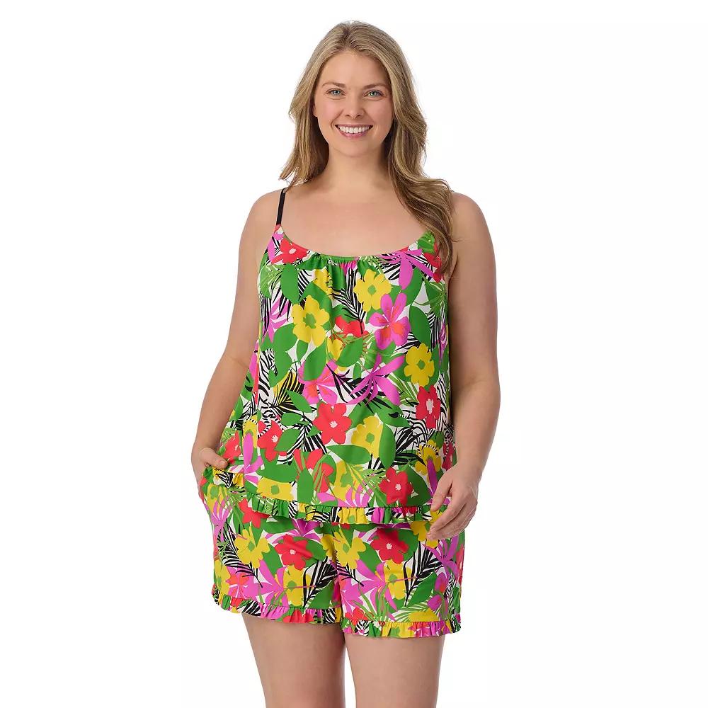 Plus Size Beauty Sleep Social Shirred Pajama Tank Top & Pajama Boxer Set, Women's, Size: 1XL, Multflor Product Image