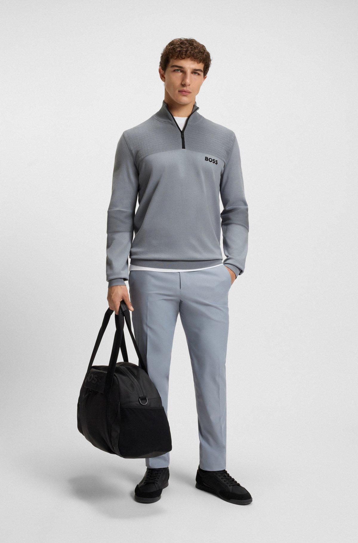 BOSS - Water-repellent cotton sweater with zip neck - Dark Grey Product Image