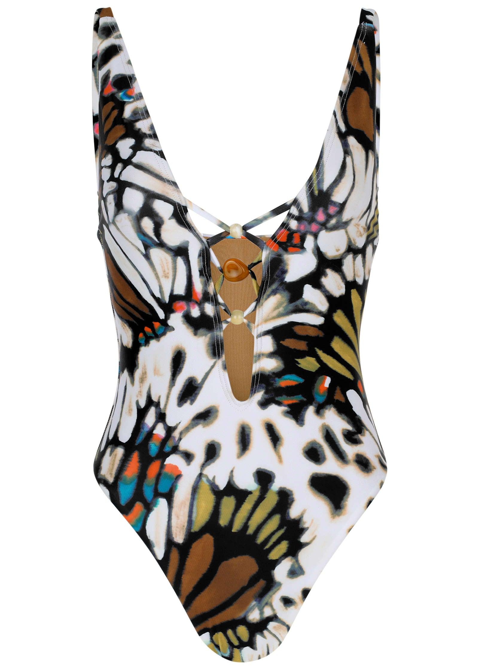 Beaded Plunging One-Piece  - Butterfly Cheetah Product Image