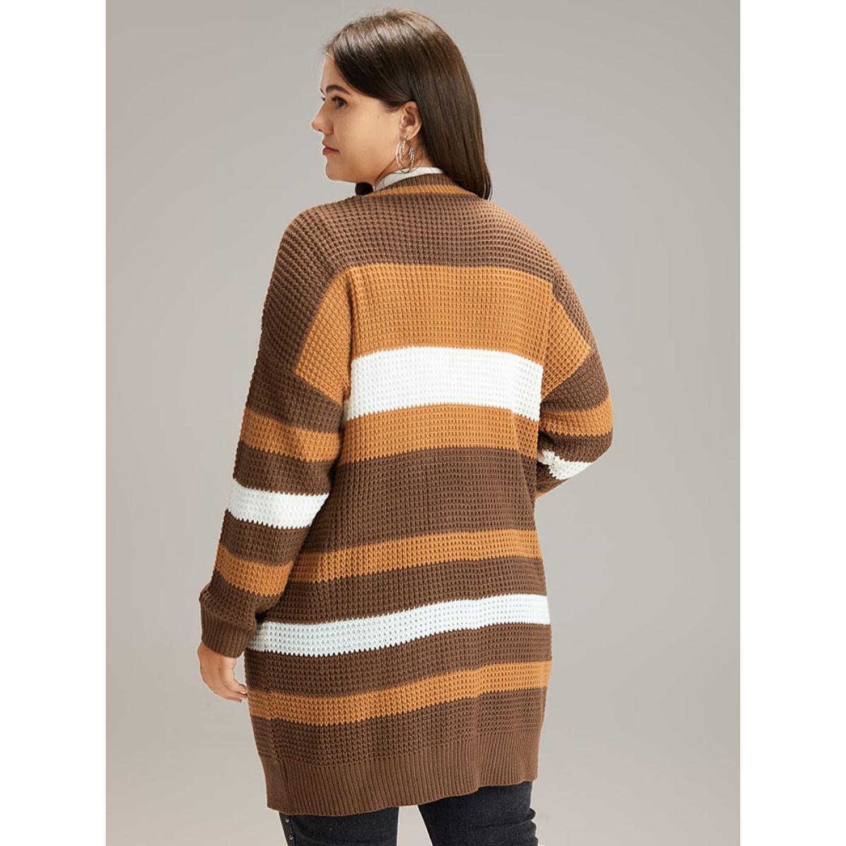 Plus Size Contrast Open Front Patched Pocket Tunic Cardigan Multicolor Women Casual Loose Long Sleeve Dailywear Cardigans BloomChic 26/4X Product Image